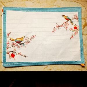 Lenox "Chirp" Birds & Floral Placemats Set of 4 White Teal Fushia 17.5" x 13"